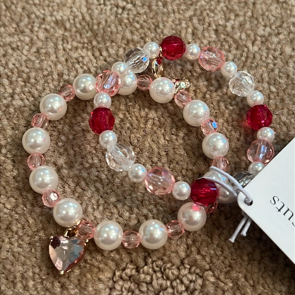 NWT J. Crew Kids 2 Beaded Valentine Bracelets, OS